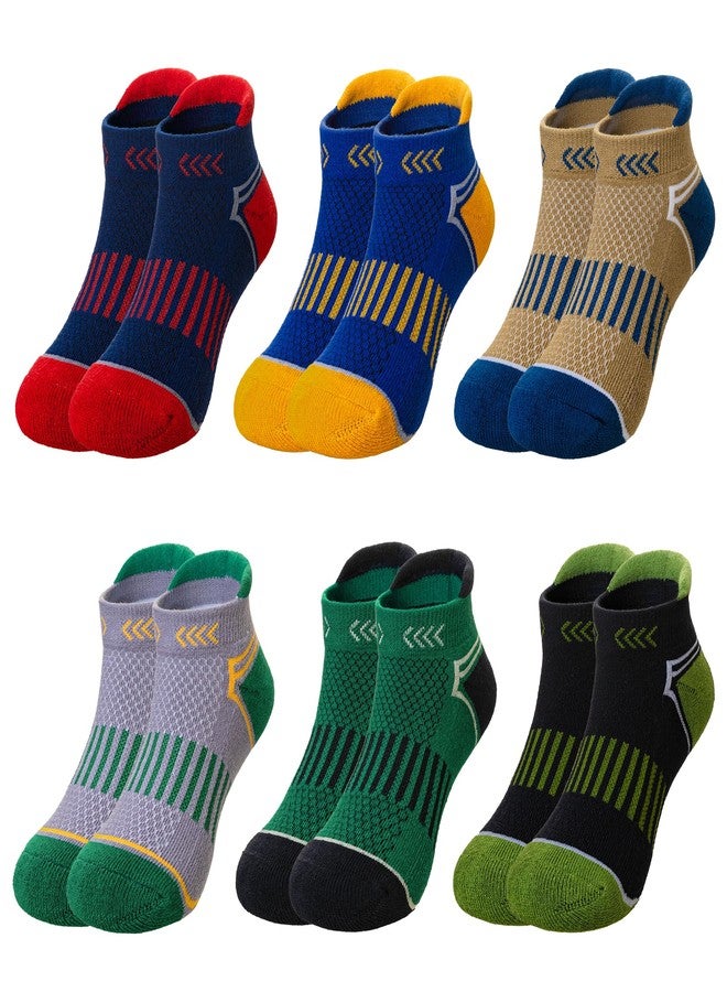 Eyean Boys Athletic Half Cushioned Ankle Socks Kids Cotton Sport Low Cut Socks 6 Pairs (Red/Yellow/Green, 5-8 Years) - Image 1